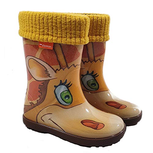 Demar LUX Gummistiefel Regenstiefel Kinderstiefel gefüttert mit Innensocken Mädchen Jungen (Giraffe, 20) von Goldkids