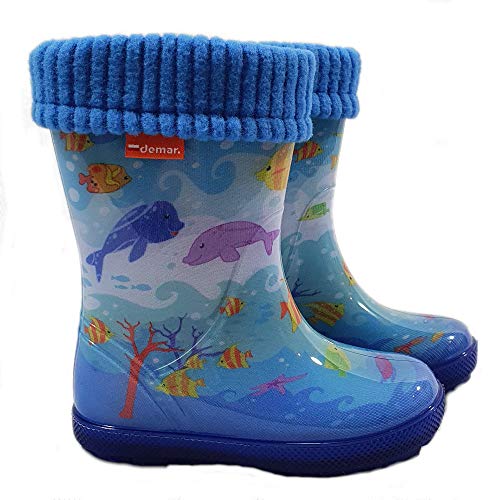 Demar LUX Gummistiefel Regenstiefel Kinderstiefel gefüttert mit Innensocken Mädchen Jungen (Ozean, Numeric_22) von Goldkids