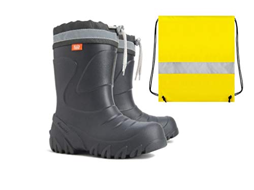 Demar Ultra Leichte Gummistiefel Lammfell Gefüttert Winterstiefel Winterschuhe Mammut + Schuhbeutel Neon Gelb (26/27) von Goldkids