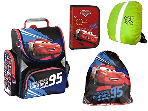 Disney Cars Set Ranzen Schulranzen Tornister Federmappe Turnbeutel Regenschutz 4 teiliges Set Schulset Grundschule Junge von Goldkids