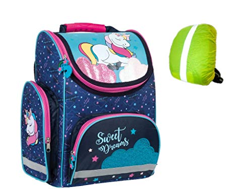 Einhorn Unicorn Schulranzen ergonomischer Ranzen Tornister Schulrucksack Schultasche Mädchen inkl. Regenschutz von Goldkids