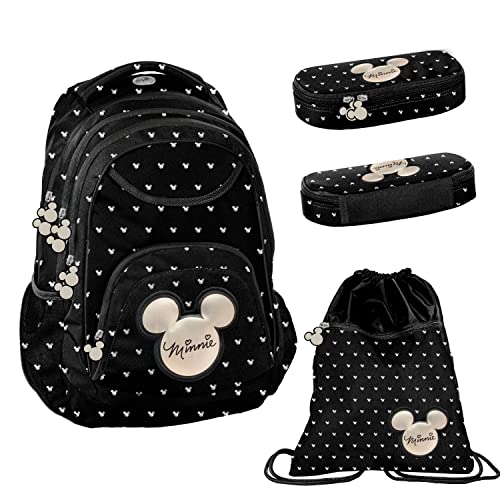 3er SET Mädchen Schulrucksack Minnie Mouse Disney Rucksack Federmappe Stiftetasche Turnbeutel Grundschule. von Goldkids