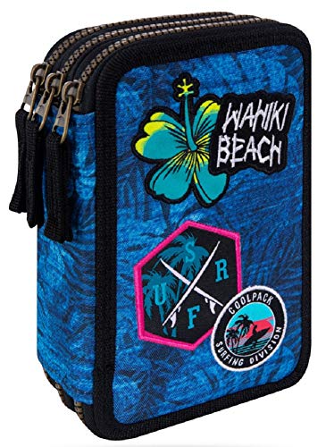 Goldkids COOLPACK XXL Federtasche Federmappe Federmäppchen 44-teilig mit Aufnäher gefüllte Schüleretui 3-stöckig 20 x 13,5 x 7 cm inkl. Füller Füllhalter Patrone von Goldkids