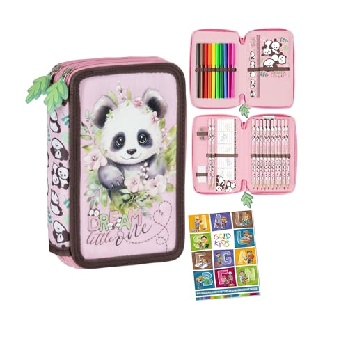 Goldkids - Federmäppchen 2 Fächer - Mäppchen für Mädchen und Jungen - Federmappe 2-Fach Federtasche Gefüllte Schüleretui Schulmäppchen und Hausaufgabenheft - Panda Motiv Goldkids - Federmäppchen 2 Fächer - Mäppchen für Mädchen und Jungen - Federmappe 2-Fach Federtasche Gefüllte Schüleretui Schulmäppchen und Hausaufgabenheft - Panda Motiv von Goldkids