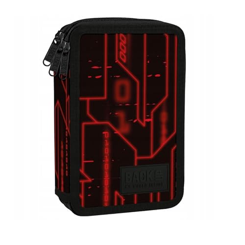 Goldkids - Federmäppchen 3 Fächer - Mäppchen für Mädchen - Federmappe 3-Fach Federtasche Gefüllte Schüleretui Schulmäppchen und Hausaufgabenheft - Linien in Rot von Goldkids