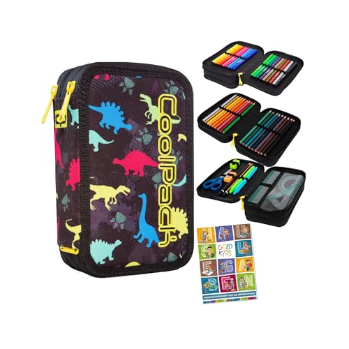 Goldkids - Federmäppchen 3 Fächer - Mäppchen für Mädchen und Jungen - Federmappe 3-Fach Federtasche Gefüllte Schüleretui Schulmäppchen und Hausaufgabenheft - Dinosaurier Motiv Goldkids - Federmäppchen 3 Fächer - Mäppchen für Mädchen und Jungen - Federmappe 3-Fach Federtasche Gefüllte Schüleretui Schulmäppchen und Hausaufgabenheft - Dinosaurier Motiv von Goldkids