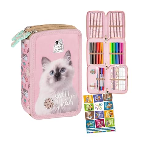 Goldkids - Federmäppchen 3 Fächer - Mäppchen für Mädchen und Jungen - Federmappe 3-Fach Federtasche Gefüllte Schüleretui Schulmäppchen und Hausaufgabenheft - Katze Motiv Goldkids - Federmäppchen 3 Fächer - Mäppchen für Mädchen und Jungen - Federmappe 3-Fach Federtasche Gefüllte Schüleretui Schulmäppchen und Hausaufgabenheft - Katze Motiv von Goldkids