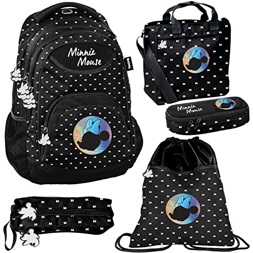 Schulrucksack Minnie Mouse Disney 5er SET Mädchen Rucksack Federmappe Stiftetasche Turnbeutel Tasche Stifteetui Grundschule. von Goldkids