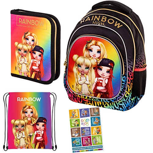 Goldkids Set 4er Schulrucksack Rucksack Federmappe Turnbeutel Aufgabenheft Rainbow High Motiv geeignet ab der ersten Klasse der Grundschule von Goldkids