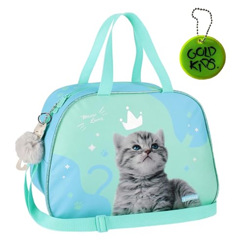 Goldkids - Sporttasche Kinder für Mädchen & Jungen - Umhängetasche mit Katze Motiv - Schwimmtasche mit verstärktem Boden - Trainingstasche 40 cm x 25 cm x 13 cm von Goldkids