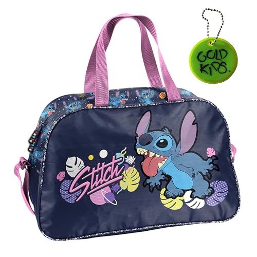 Goldkids - Sporttasche Kinder für Mädchen & Jungen - Umhängetasche mit Stitch Motiv - Schwimmtasche mit verstärktem Boden - Trainingstasche 40 cm x 25 cm x 13 cm von Goldkids