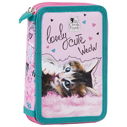 Goldkids Katze Cat Cleo & Frank Federmäppchen - 27 TLG. Federtasche Kinder Federmappe Federmäppchen 20 x 12,5 x 4 cm gefüllt inkl Füller von Goldkids