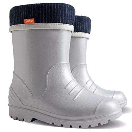 Kinder Gummistiefel Demar Dino Regenstiefel Kinderstiefel leichte Thermostiefel für Mädchen Jungen Kids (24/25, Silber) von Goldkids