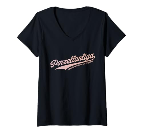 Damen Porzellanliga - Porzellanhochzeit - 20. Hochzeitstag T-Shirt mit V-Ausschnitt Damen Porzellanliga - Porzellanhochzeit - 20. Hochzeitstag T-Shirt mit V-Ausschnitt von Goldliga