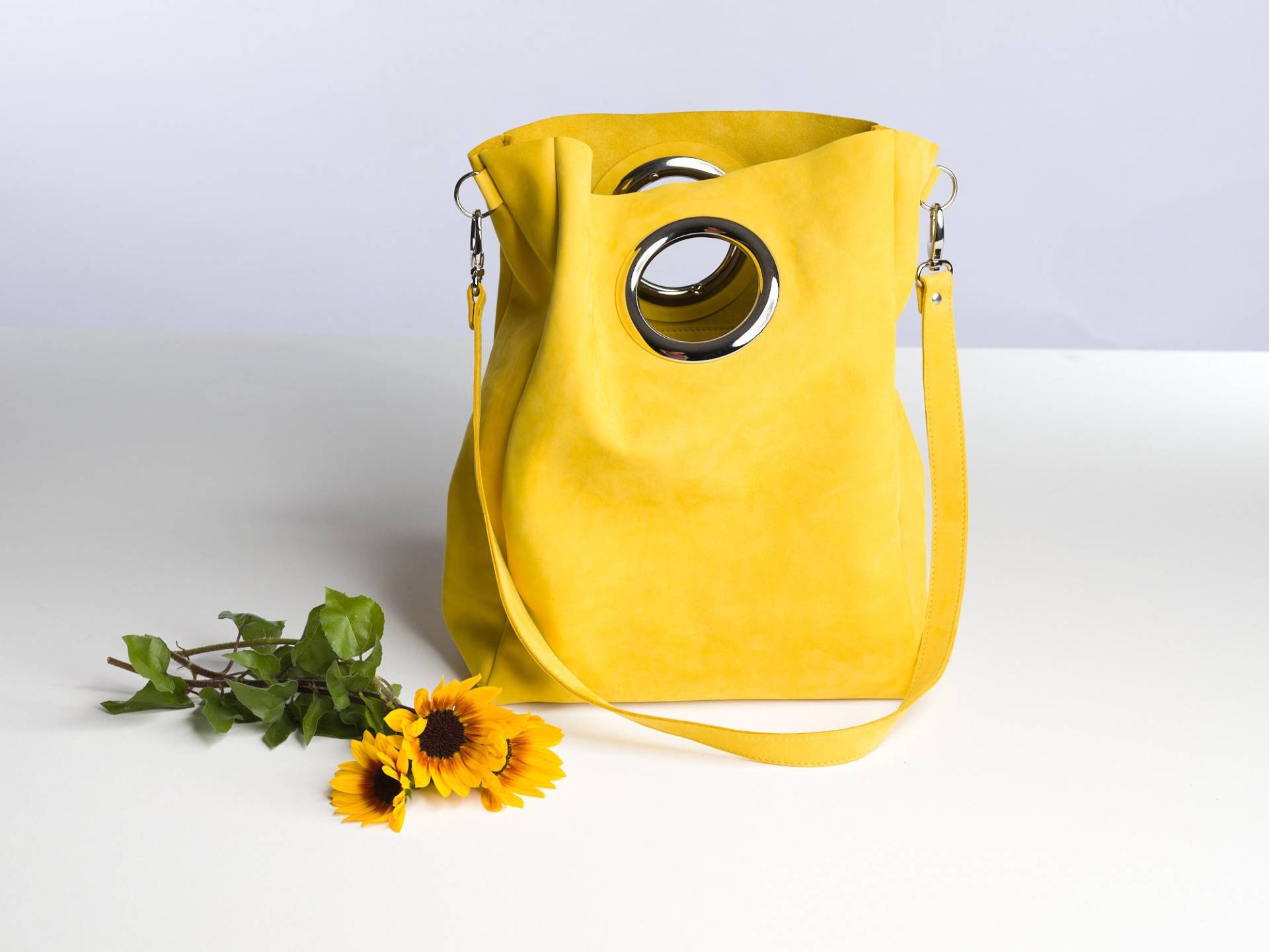 Shopper Mit Metallgriff // Leather Tote Bag Hobo Leather Shopper Crossbody Bag Handmade Stylisch von Goldmadam