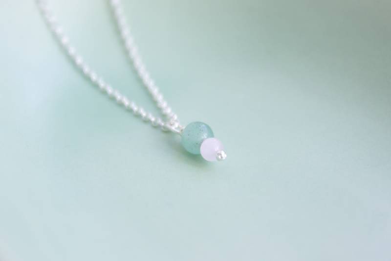 Silberne Kette Rosenquarz, Jade Perlen, 925 Silber von GoldmarieJuwelen