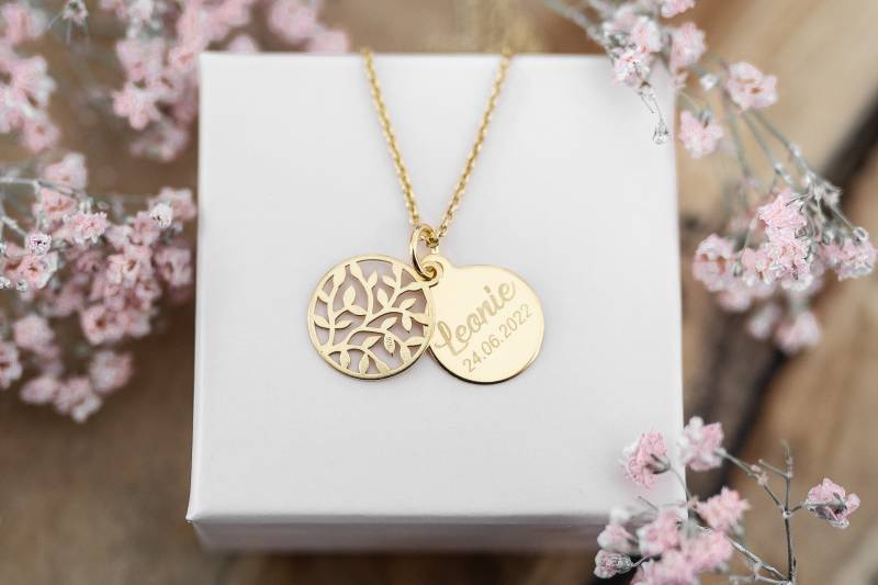 Kette 925Er Silber Lebensbaum Inkl. Gravur von GoldmiezeShop