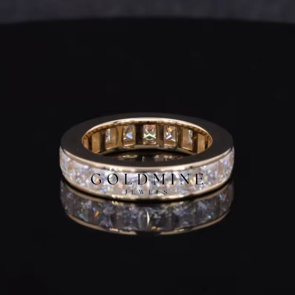 2, 3 Karat Princess Cut Saphir, Verlobungsring, Diamant Bandring, Milgrain Ehering, Halb Eternity Band, 14K Weißgold, Jubiläumsgeschenk von Goldminejewel