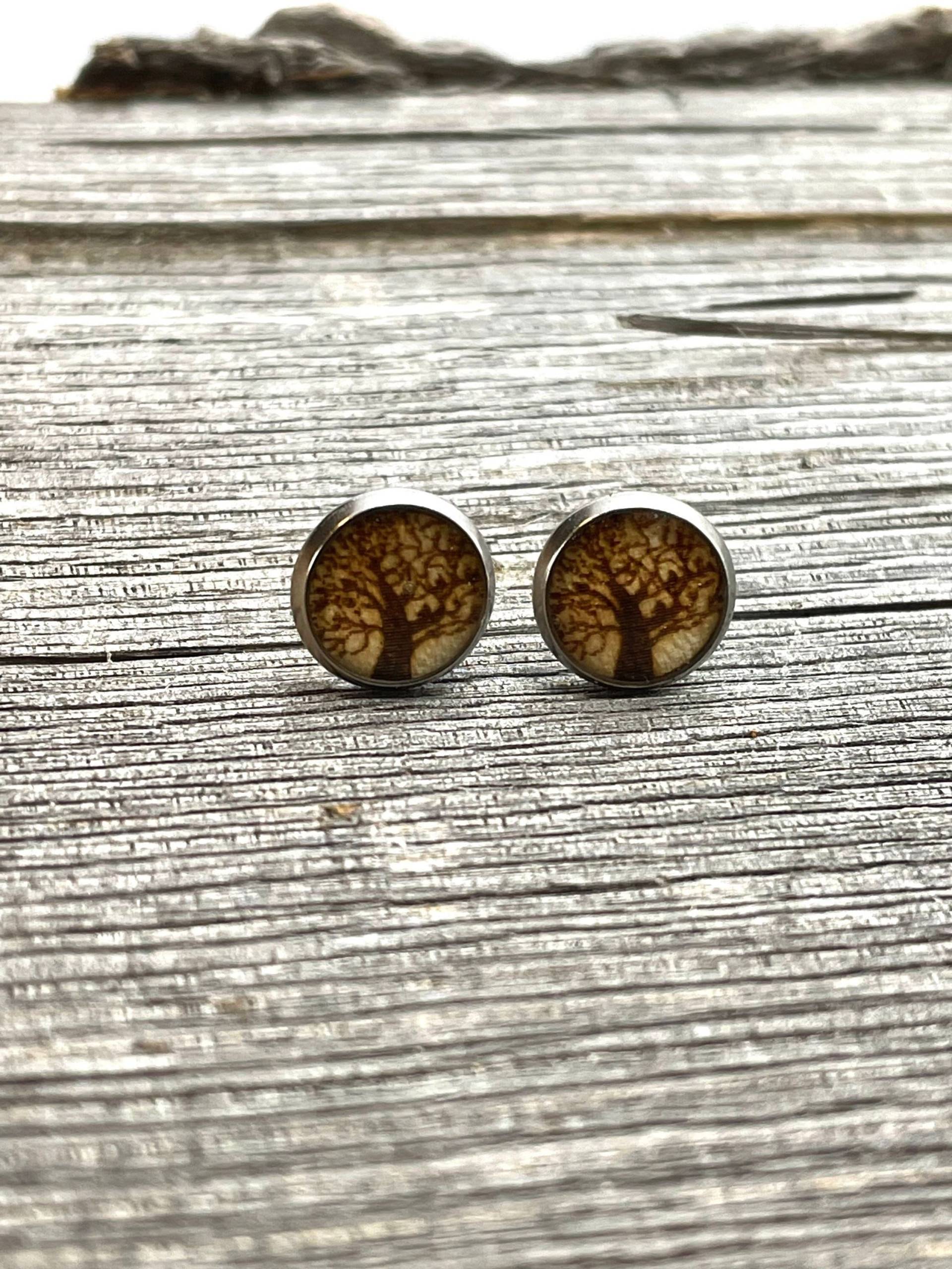 Ohrstecker Lebensbaum Holz von Goldnbark