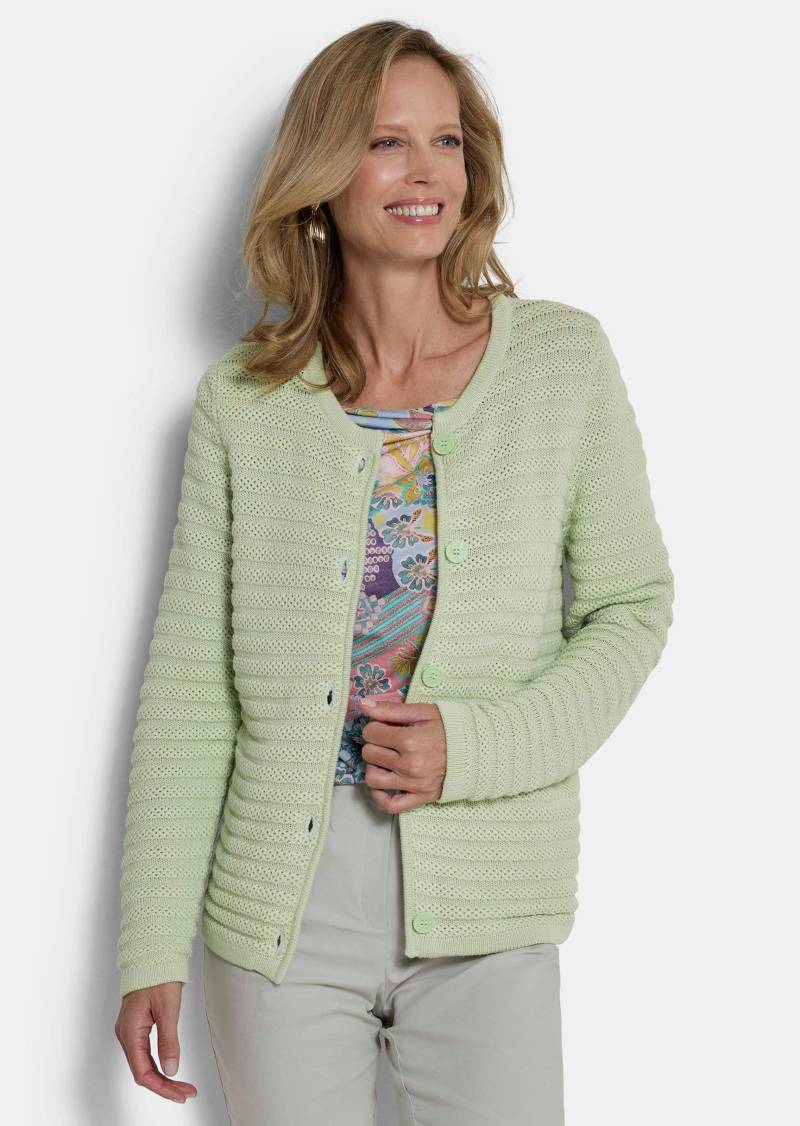 Ajour-Strickjacke aus reiner Baumwolle - salbei - Gr. 46 von Goldner Fashion von Goldner Fashion