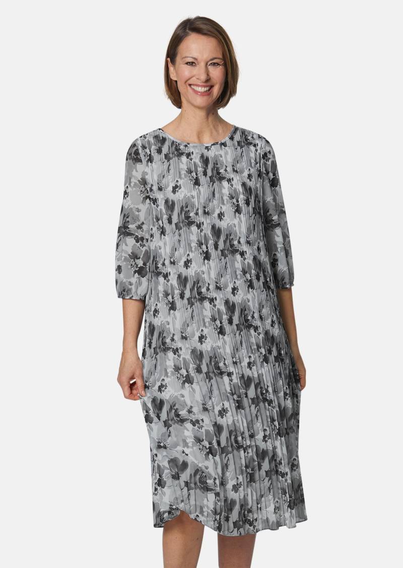 Aufregend plissiertes Kleid - grau / schwarz / geblümt - Gr. 38 von Goldner Fashion von Goldner Fashion