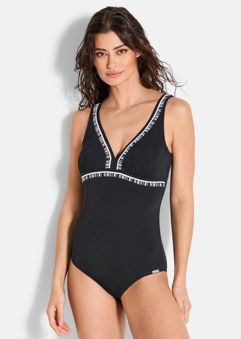 Badeanzug mit femininen Paspeln - schwarz / weiß - Gr. 42 C von Goldner Fashion von Goldner Fashion