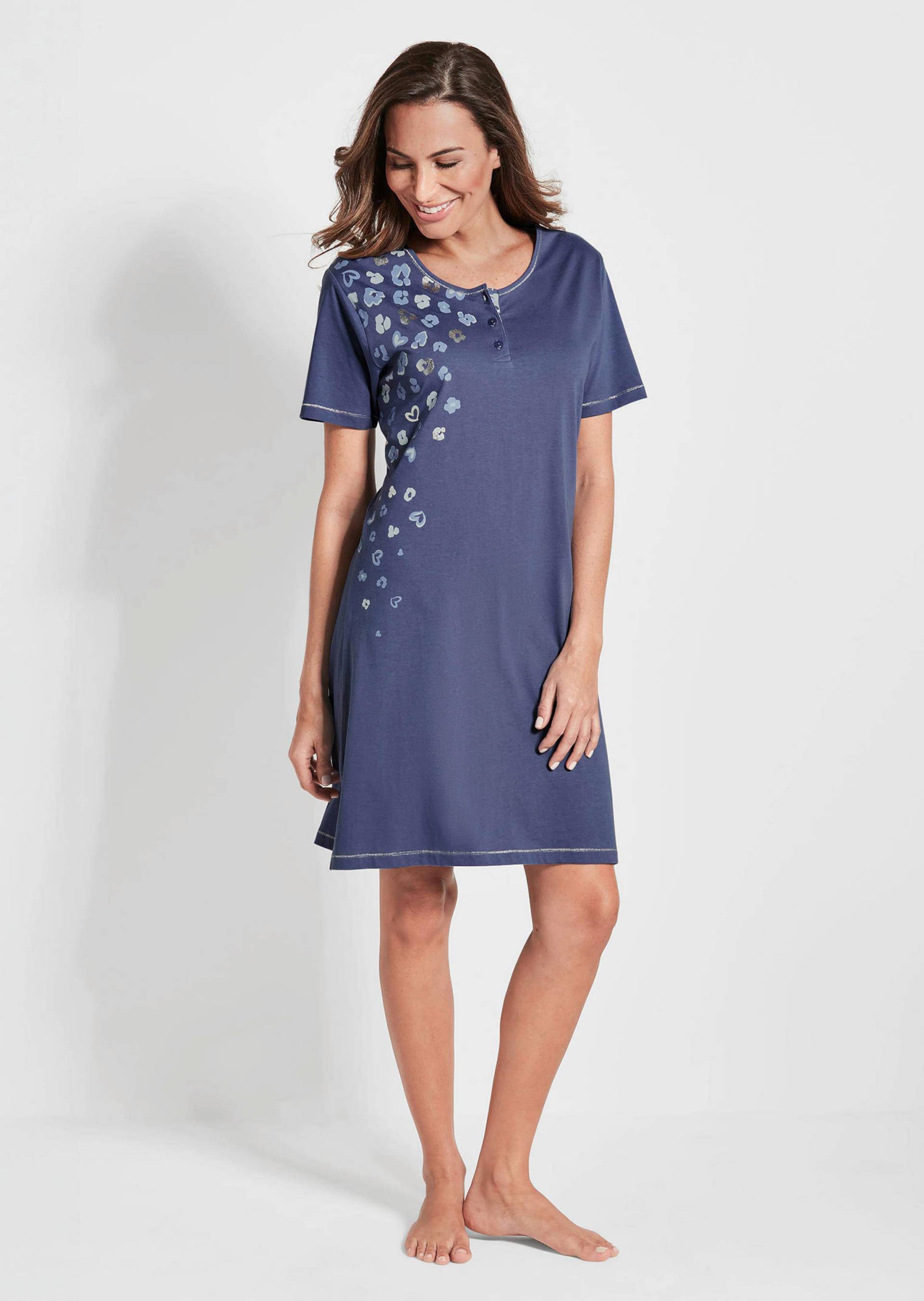 Baumwoll-Nachthemd mit Halbarm - blau / gemustert - Gr. 40/42 von Goldner Fashion von Goldner Fashion