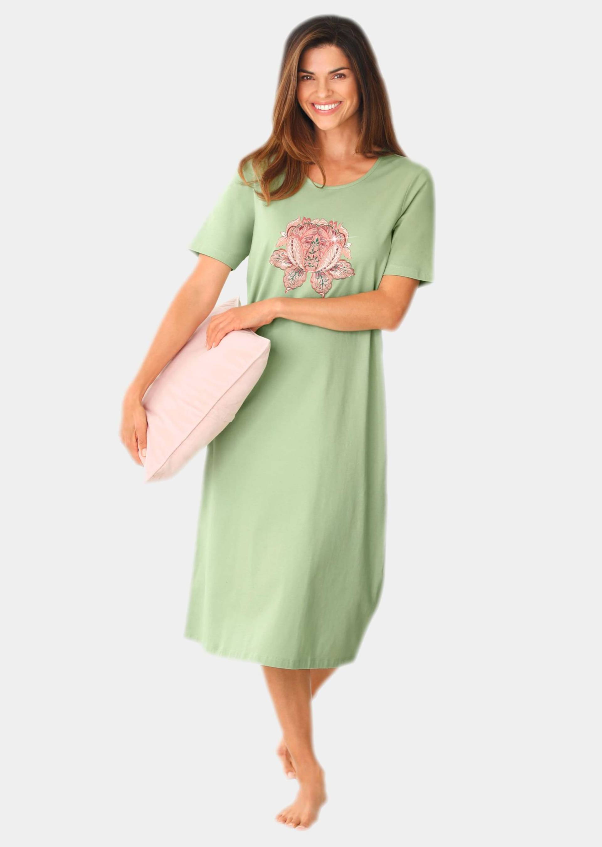 Baumwoll-Nachthemd mit Halbarm - hellgrün - Gr. 18/19 von Goldner Fashion von Goldner Fashion