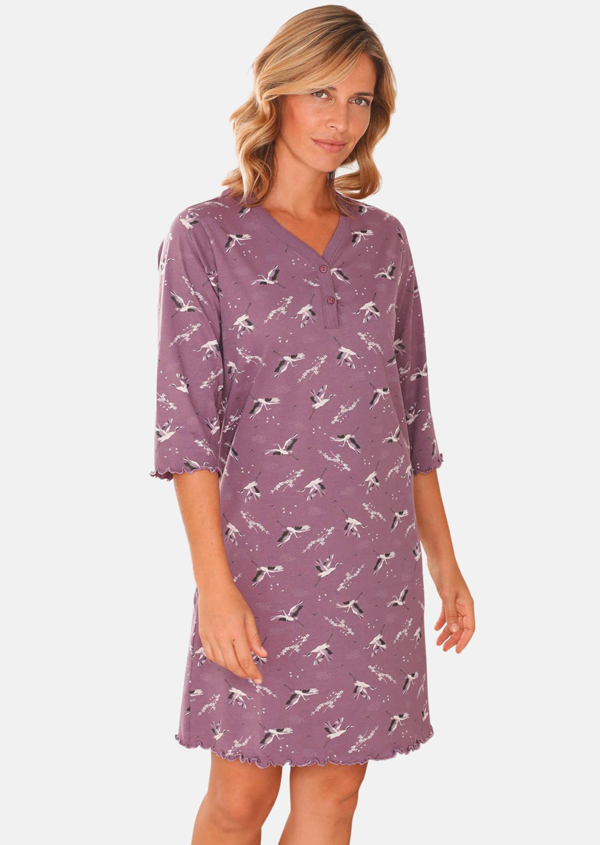 Baumwoll-Nachthemd mit Knopfleiste - beere / gemustert - Gr. 48/50 von Goldner Fashion von Goldner Fashion