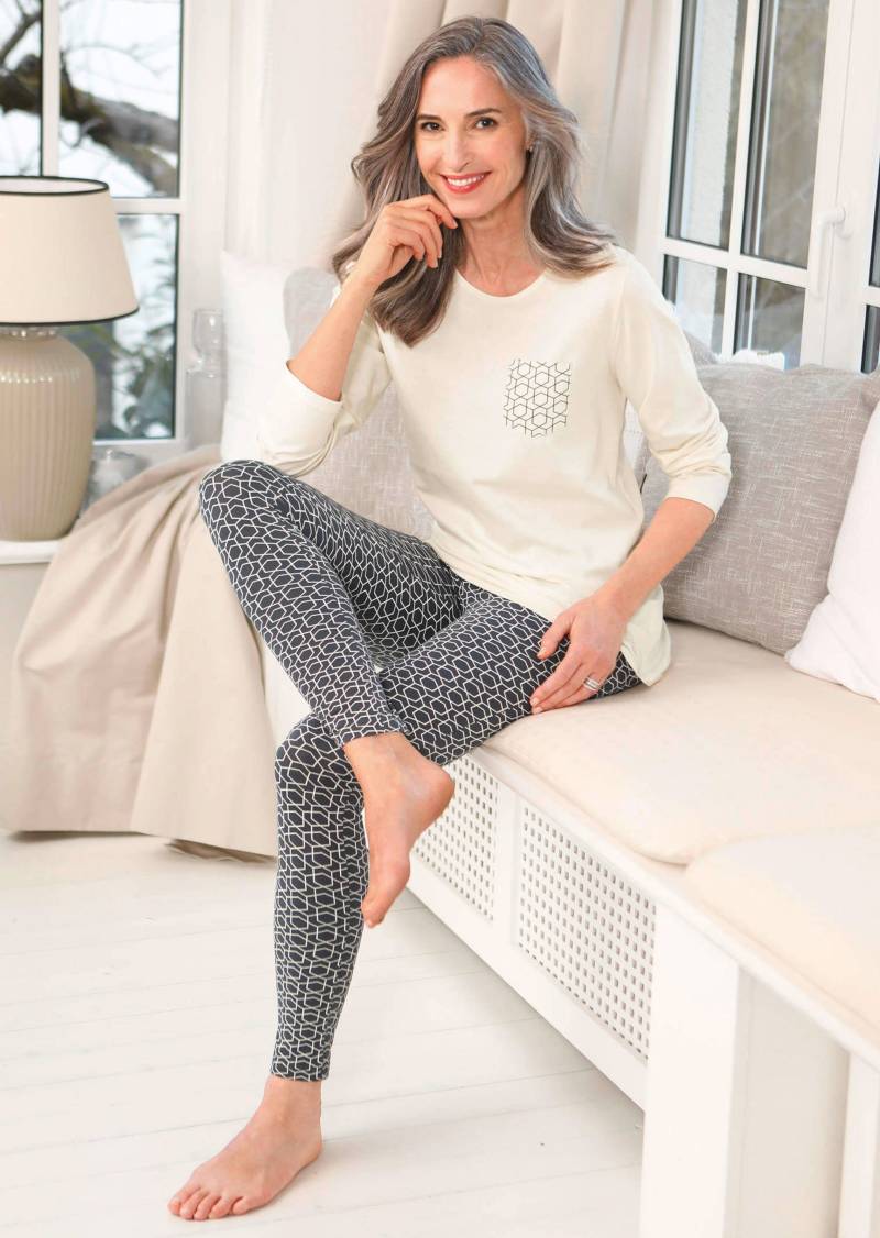 Baumwoll-Pyjama mit Langarm - champagner / anthrazit / gemustert - Gr. 24/25 von Goldner Fashion von Goldner Fashion