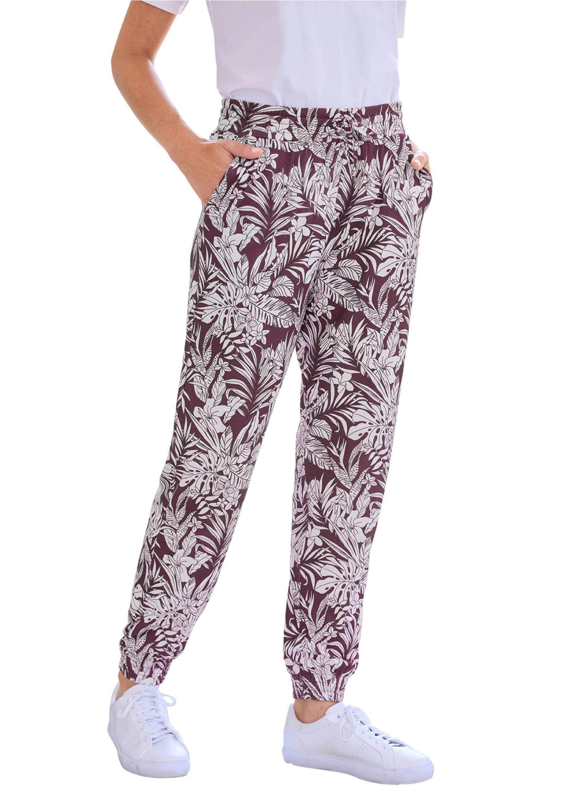 Bequeme Jogginghose mit Blätter-Print - dunkelrot / weiß / gemustert - Gr. 20 von Goldner Fashion von Goldner Fashion