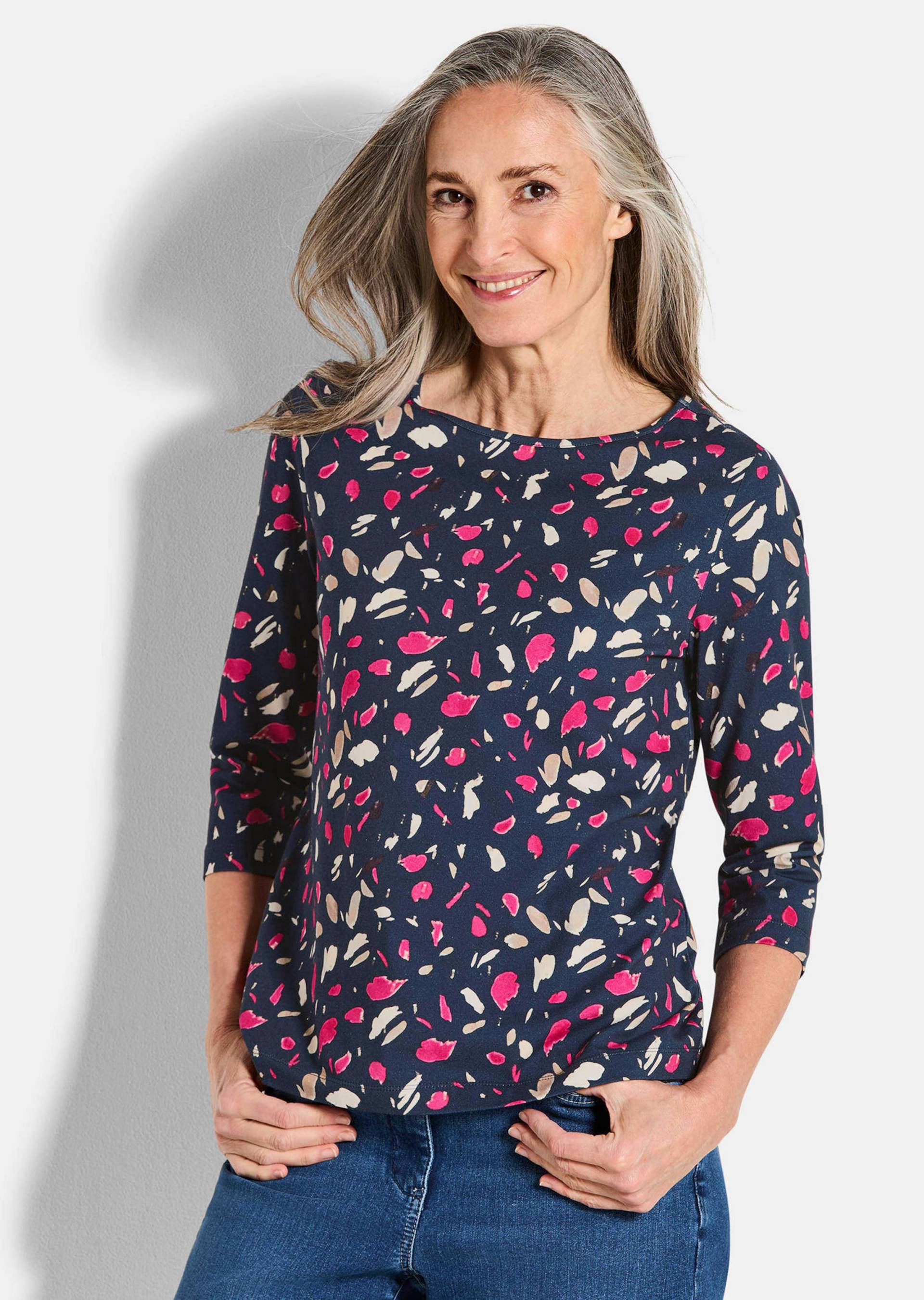 Bequemes Shirt aus Baumwoll-Jersey - marine / gemustert - Gr. 24 von Goldner Fashion von Goldner Fashion