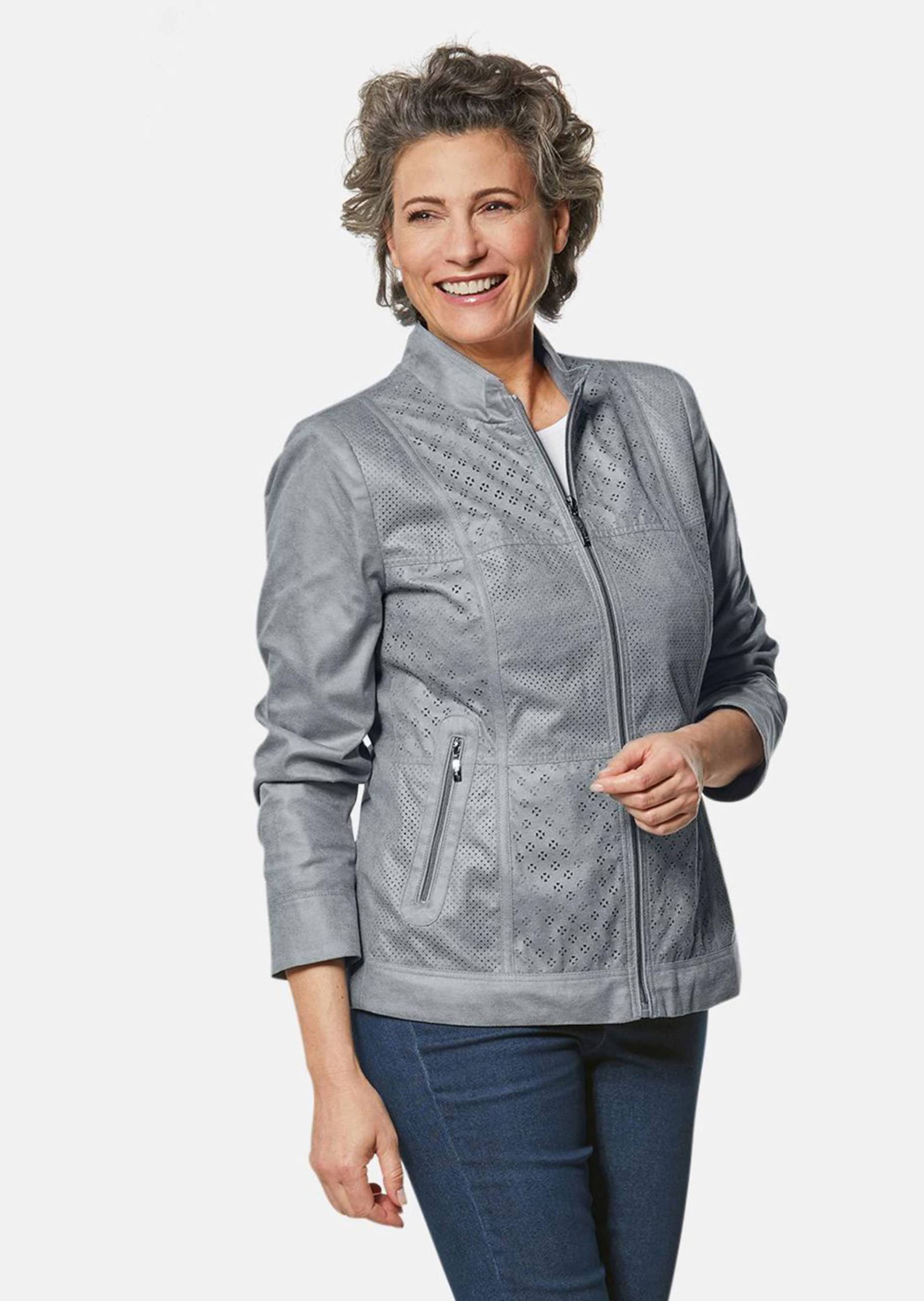 Blazer in weicher Velourslederoptik - grau - Gr. 38 von Goldner Fashion von Goldner Fashion