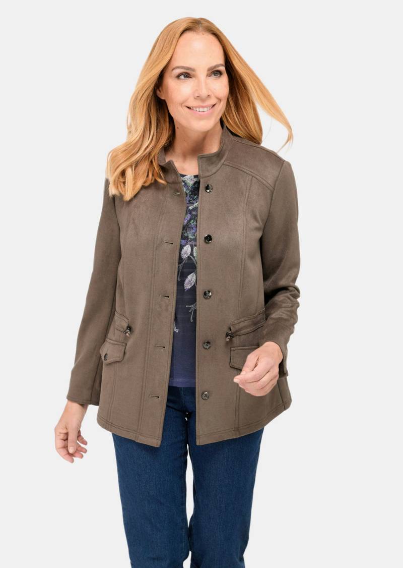 Blazer in weicher Velourslederoptik - taupe - Gr. 42 von Goldner Fashion von Goldner Fashion