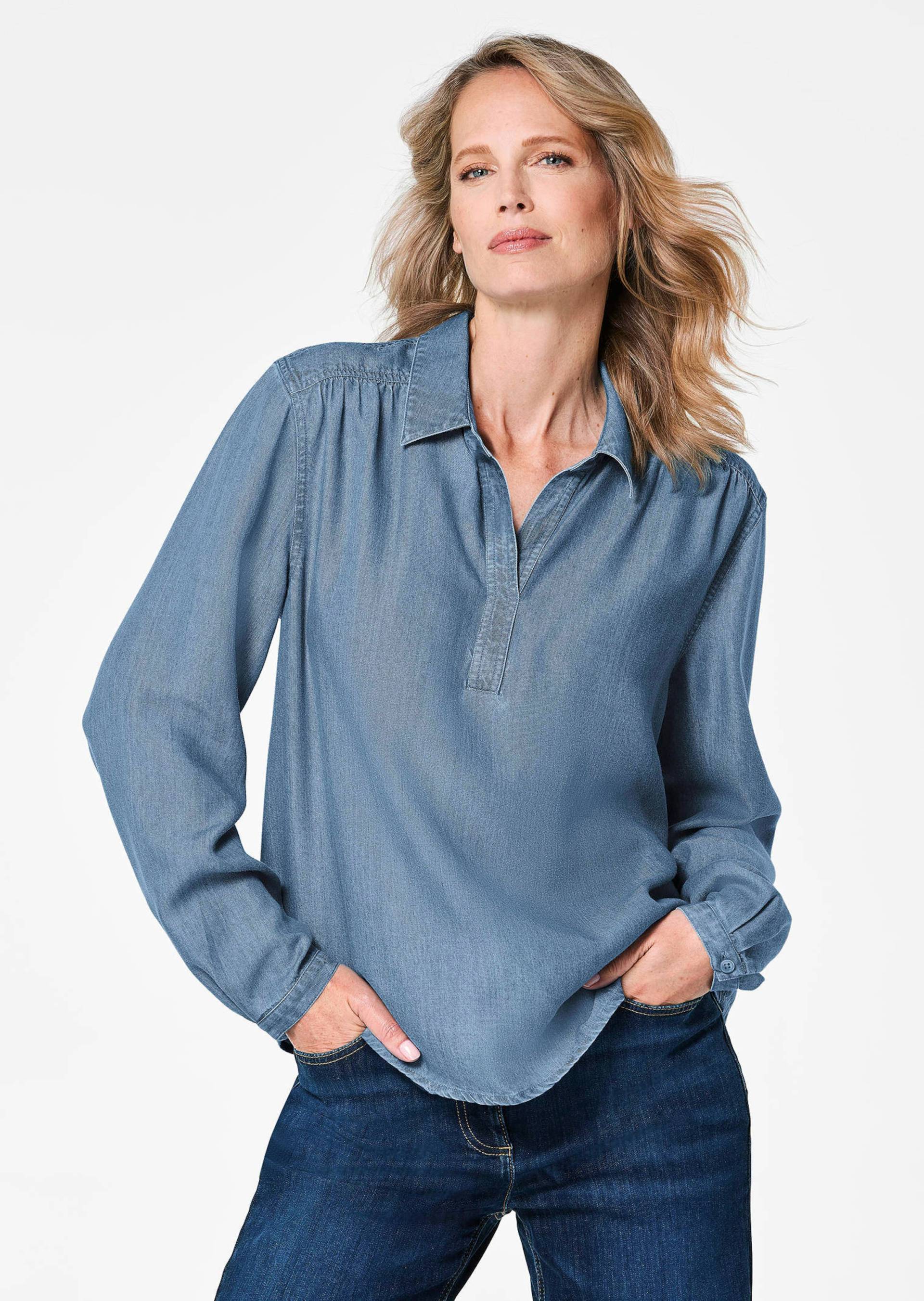 Bluse Denim in Tencel-Qualität - blau - Gr. 50 von Goldner Fashion von Goldner Fashion