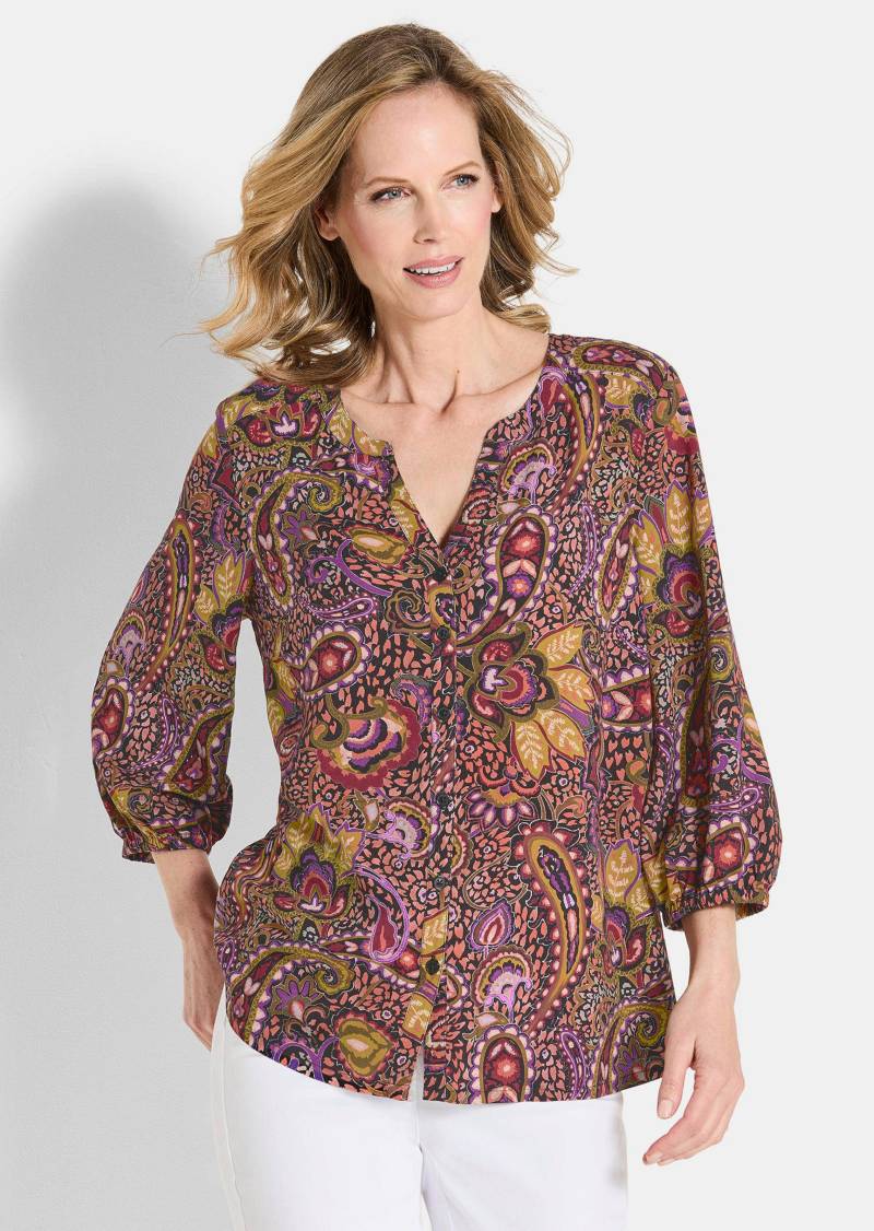 Bluse aus reiner Viskose - orange / schwarz / gemustert - Gr. 52 von Goldner Fashion von Goldner Fashion