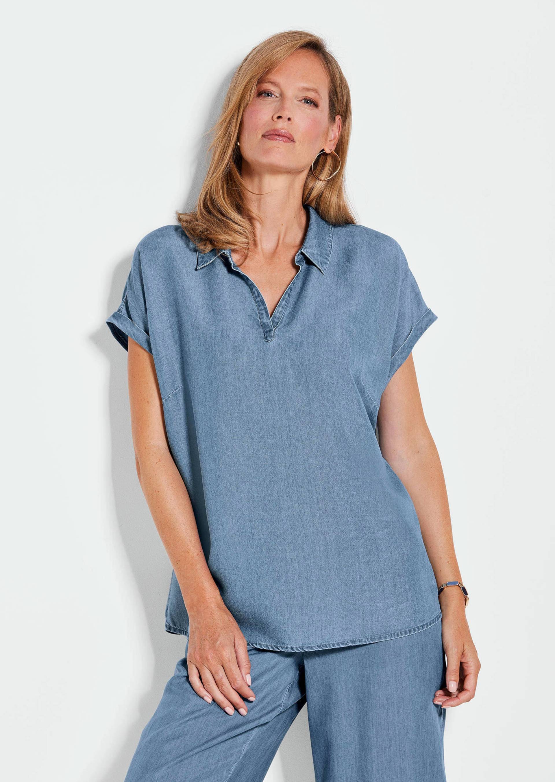 Bluse in Denim-Optik - hellblau - Gr. 44 von Goldner Fashion von Goldner Fashion