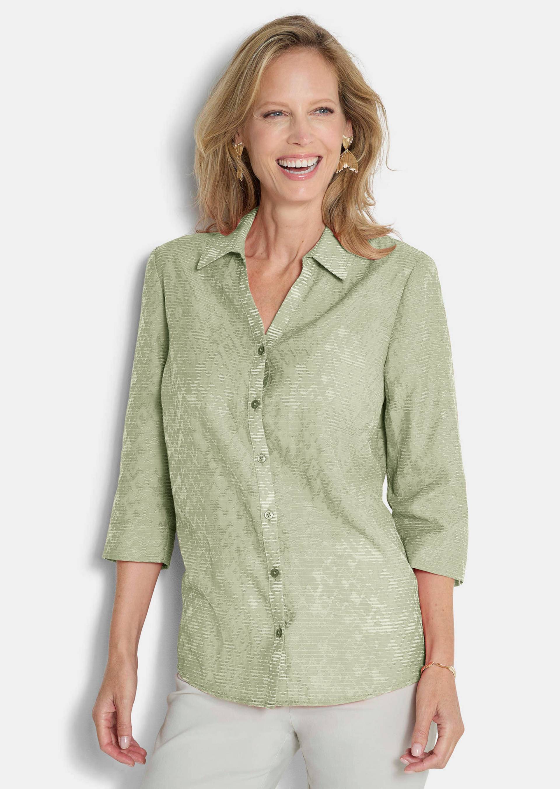 Bluse in leichter Ausbrenner-Qualität - salbei - Gr. 20 von Goldner Fashion von Goldner Fashion