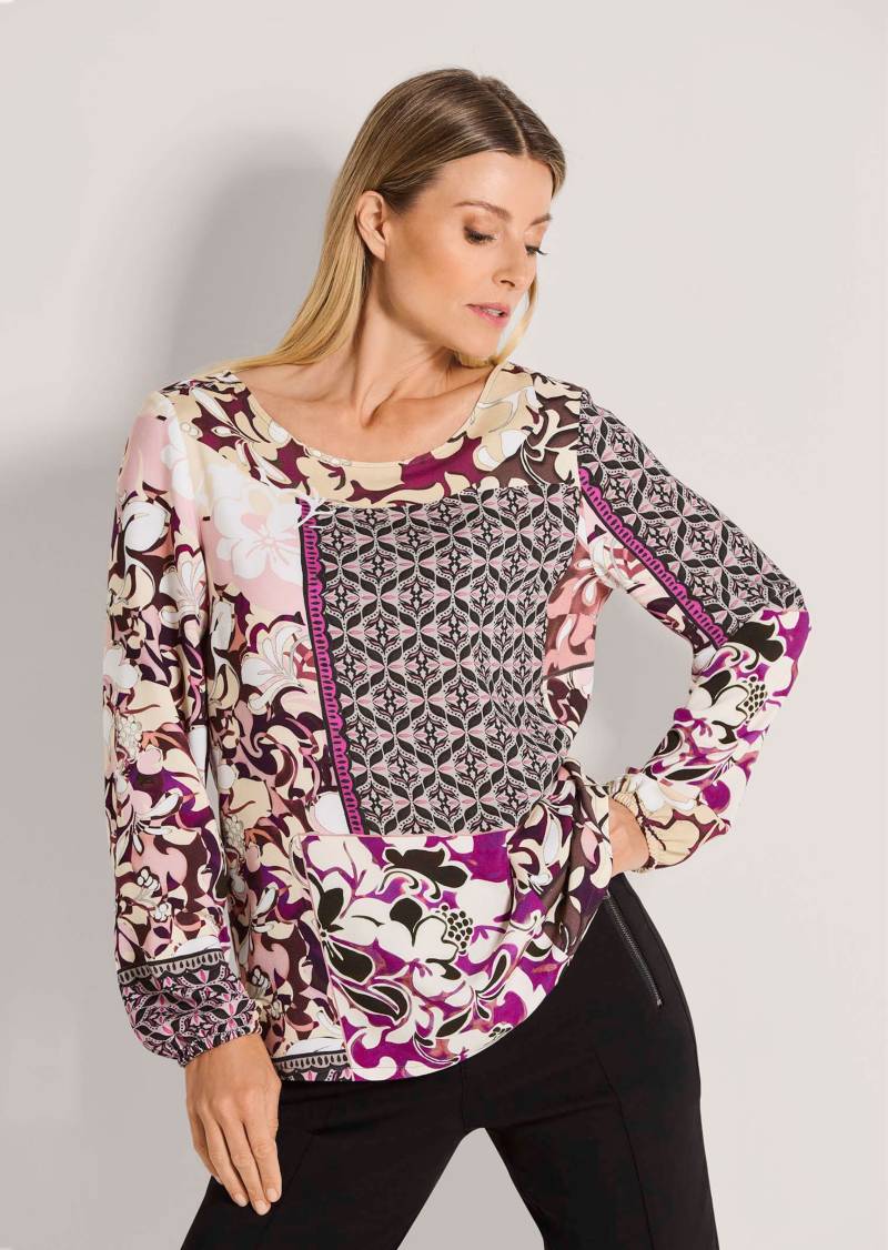 Bluse mit Blumenprint und Bordüre - rosé / gemustert - Gr. 50 von Goldner Fashion von Goldner Fashion