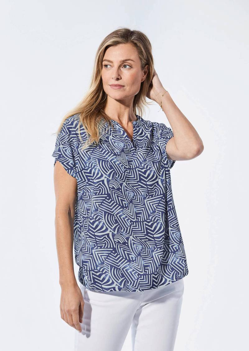 Bluse mit Tunika Ausschnitt - royalblau / weiß / gemustert - Gr. 40 von Goldner Fashion von Goldner Fashion