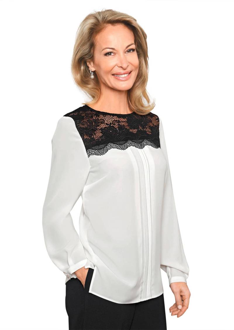 Bluse mit feinen Spitzeneinsätzen - weiß / schwarz - Gr. 46 von Goldner Fashion von Goldner Fashion