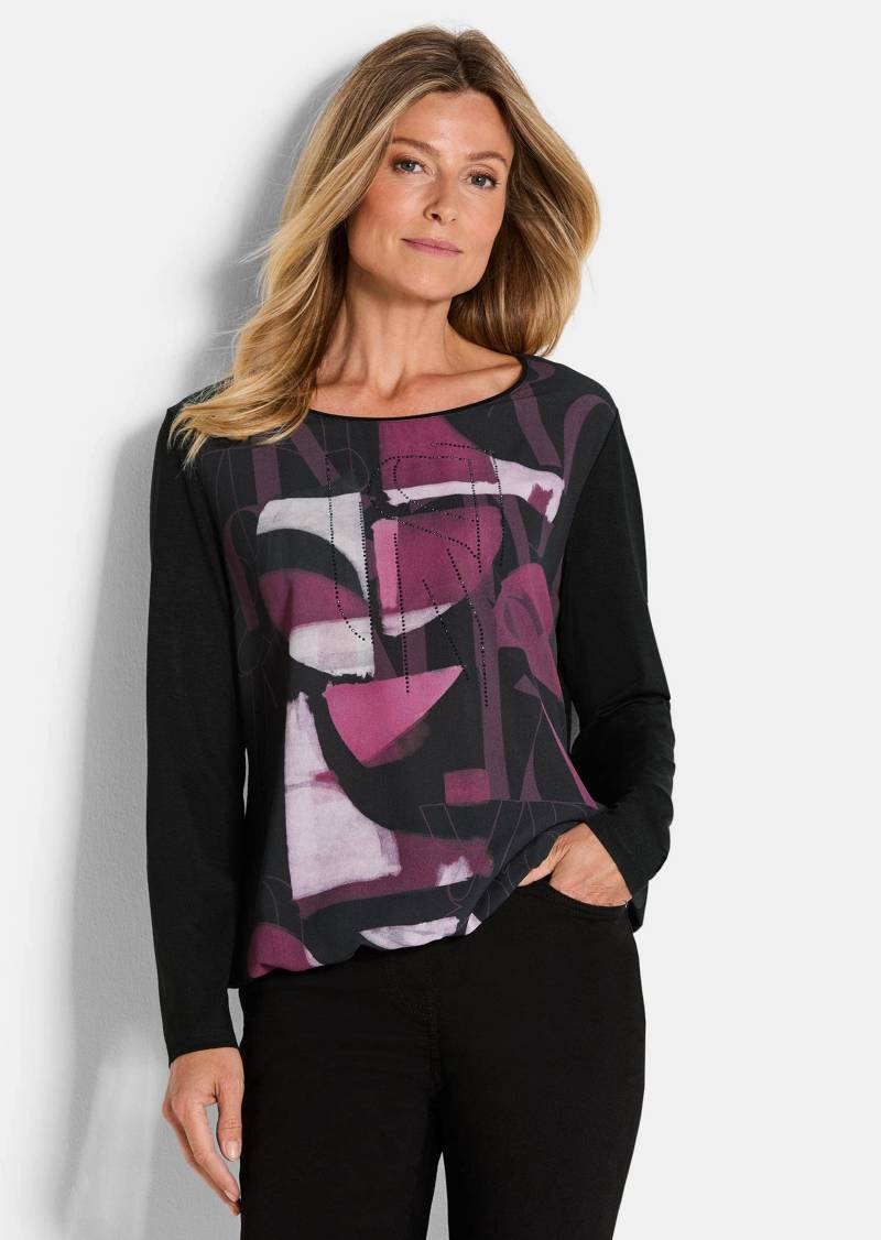 Blusenshirt aus Webware und Jersey - schwarz / beere - Gr. 50 von Goldner Fashion von Goldner Fashion