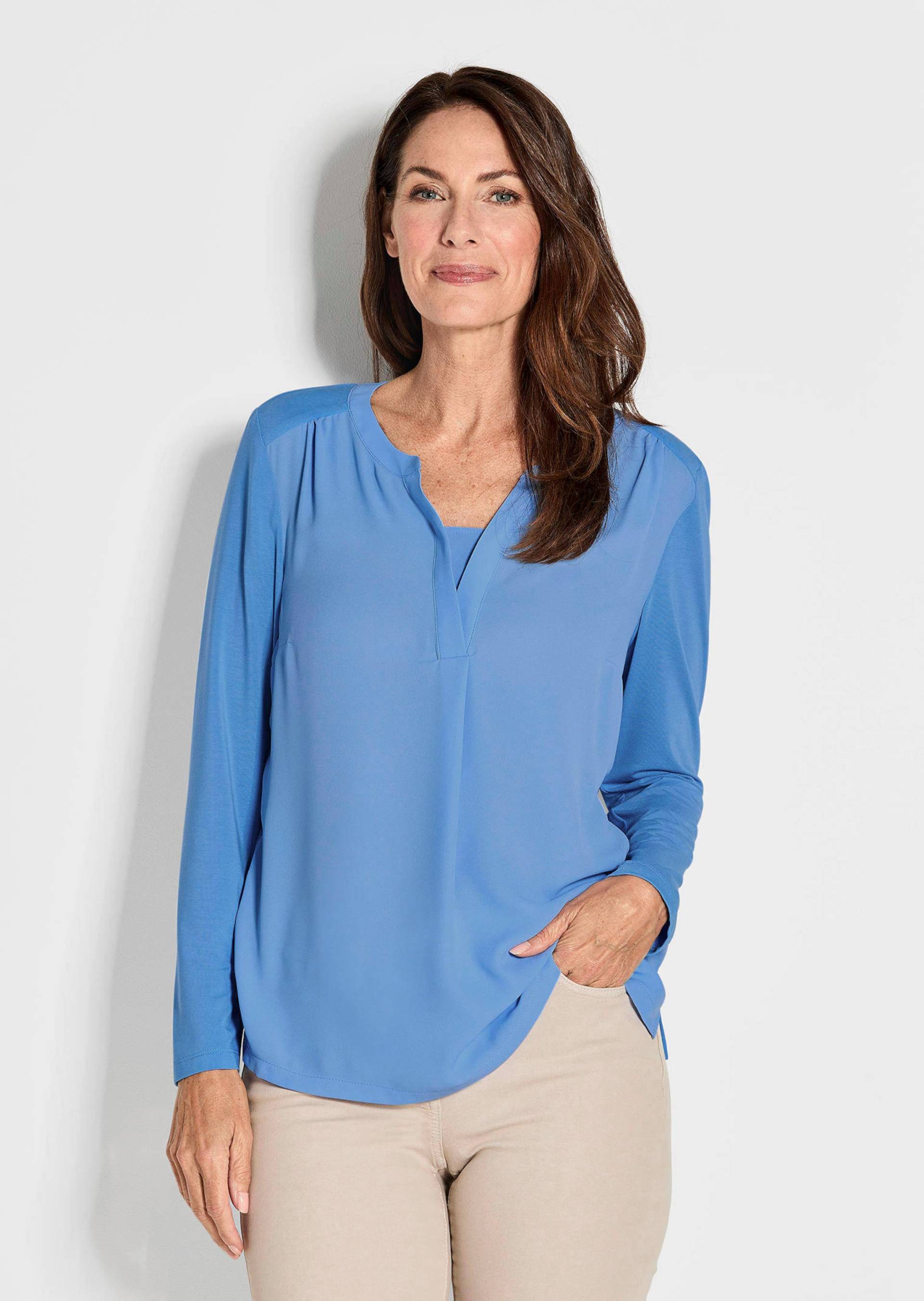 Blusenshirt mit Chiffon-Einsatz - blau - Gr. 25 von Goldner Fashion von Goldner Fashion