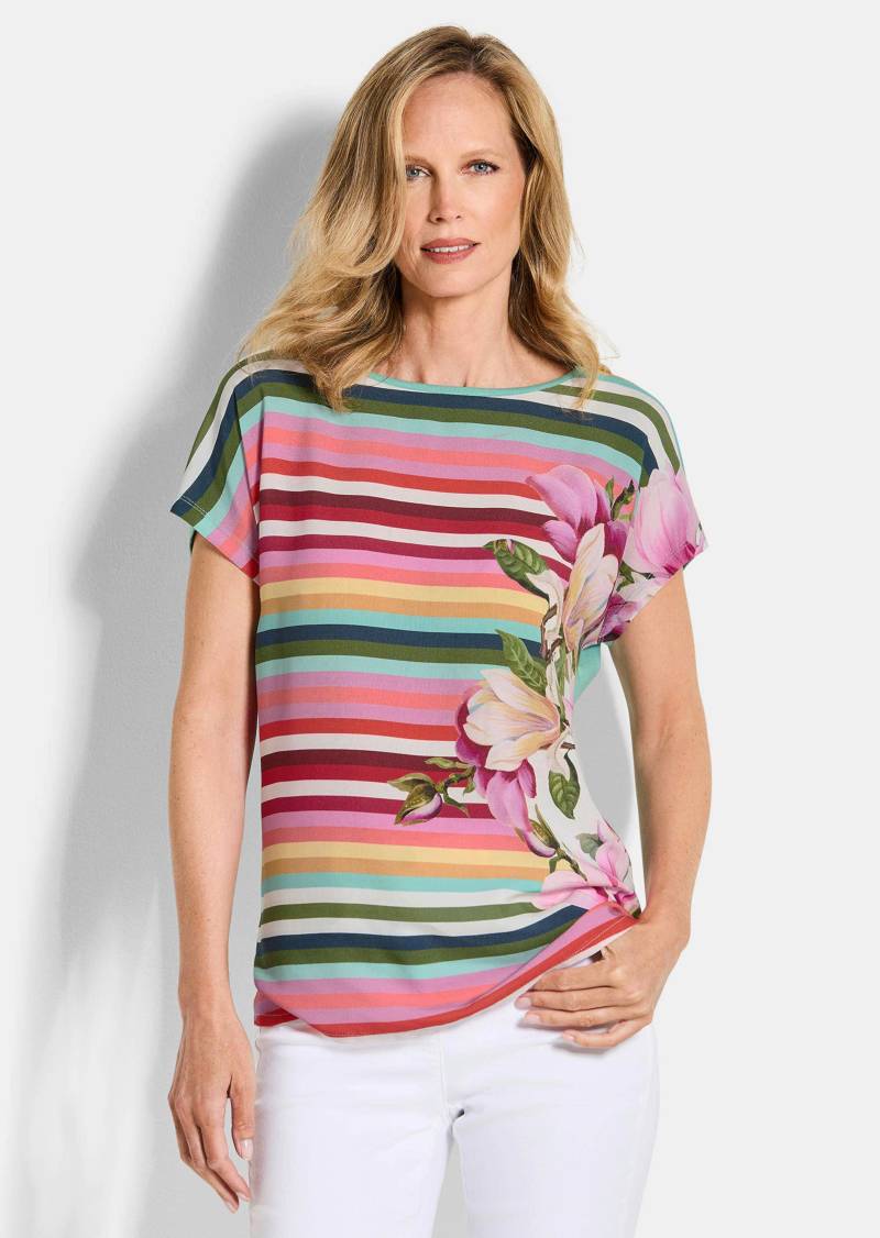 Blusenshirt mit Streifen und Blumen - bunt / geringelt - Gr. 48 von Goldner Fashion von Goldner Fashion