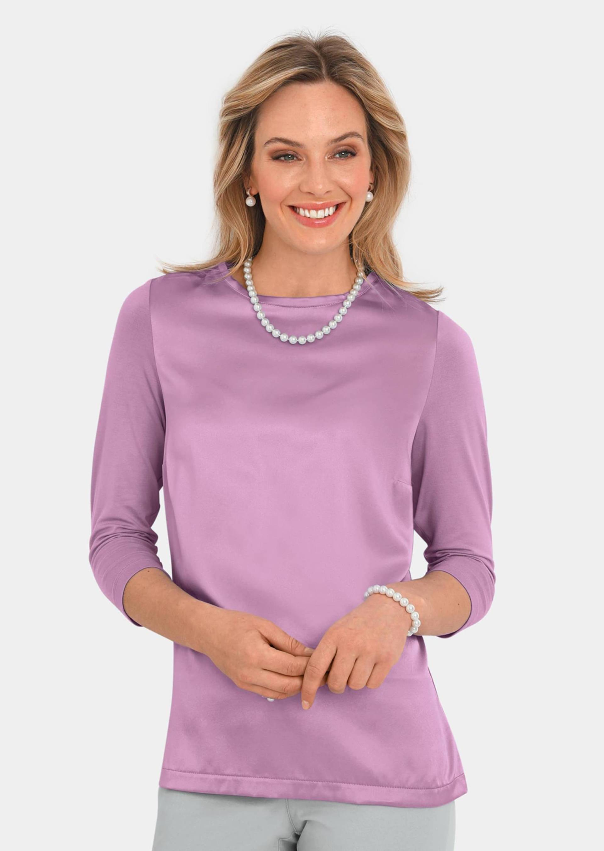 Blusenshirt mit schimmerndem Seideneinsatz - flieder - Gr. 54 von Goldner Fashion von Goldner Fashion