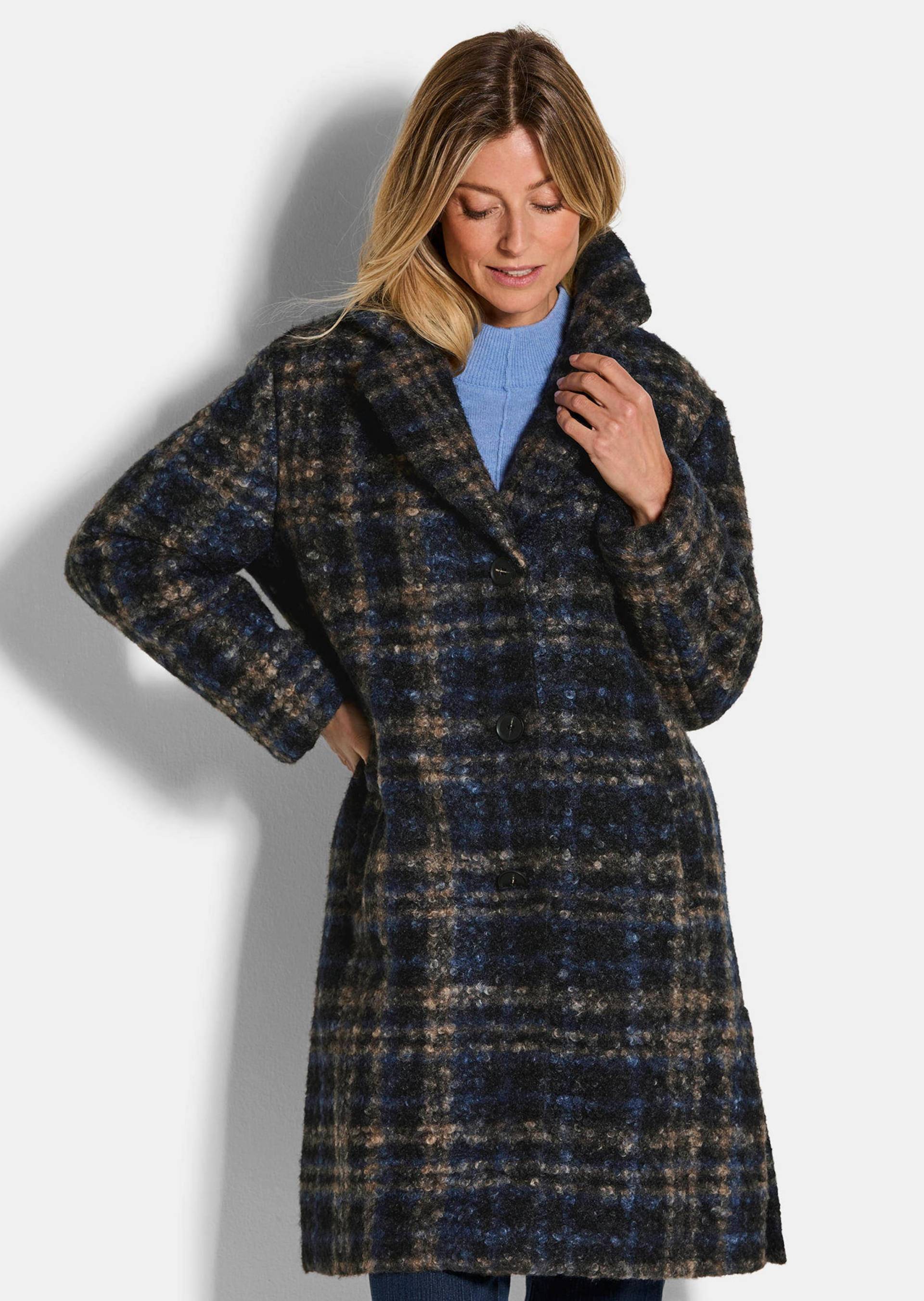 Bouclé-Mantel mit Karomuster - marine / camel / kariert - Gr. 50 von Goldner Fashion von Goldner Fashion
