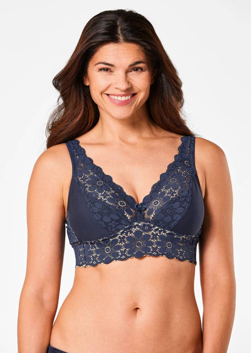 Bügelloser BH mit Baumwolle und Spitze - dunkelblau - Gr. 70 C von Goldner Fashion von Goldner Fashion