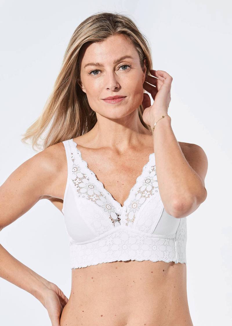 Bügelloser BH mit Baumwolle und Spitze - weiß - Gr. 95 C von Goldner Fashion von Goldner Fashion
