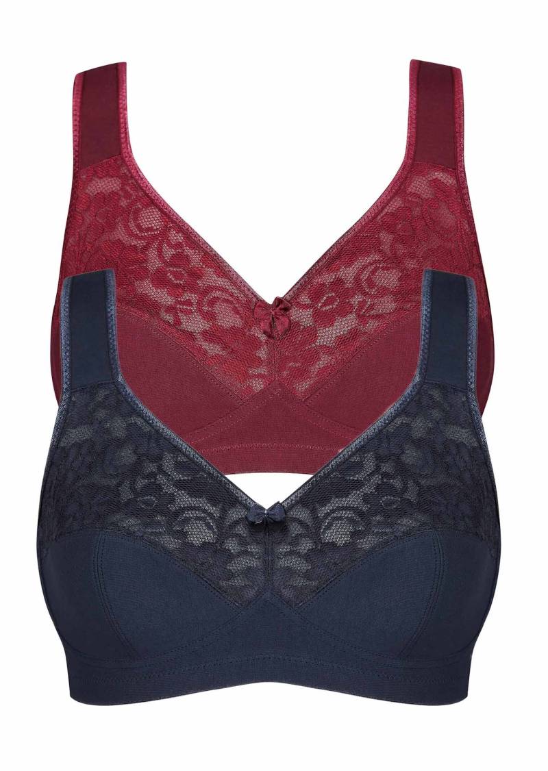 Bügelloser Komfort-BH im Doppelpack - dunkelrot / dunkelblau - Gr. 105 E von Goldner Fashion von Goldner Fashion