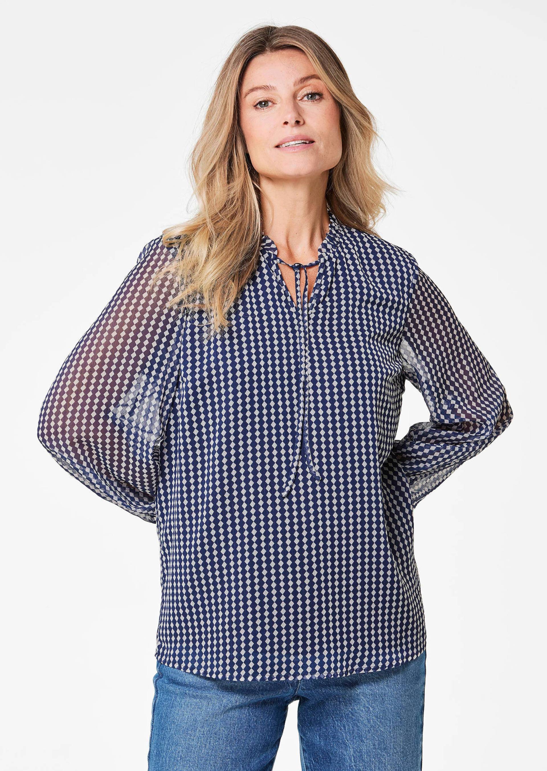 Chiffonbluse mit Gummibündchen - marine / weiß / gemustert - Gr. 54 von Goldner Fashion von Goldner Fashion